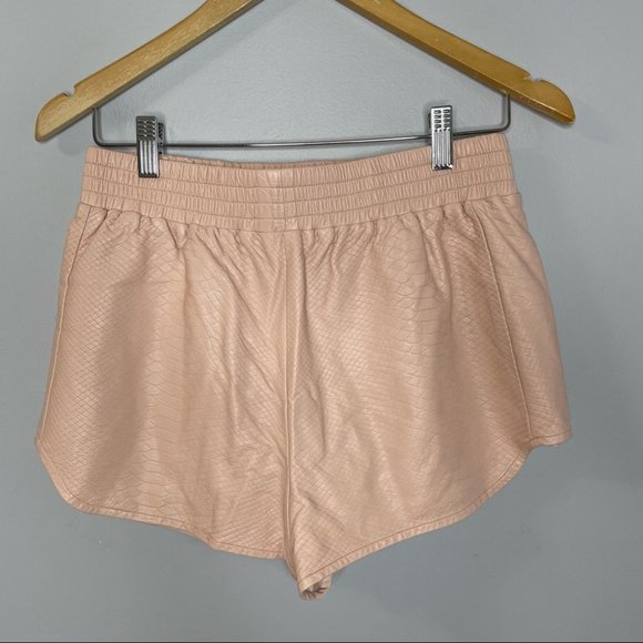 Lovers + Friends Vegan Croc Leather Soccer Shorts Pink Elastic Waist - Picture 3 of 10